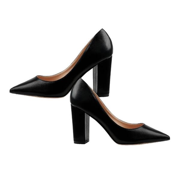 JOY IN LOVE Chunky Heels High Block Heel Pointy Toe Dress Pumps Black Matte 7.5 - Picture 1 of 10